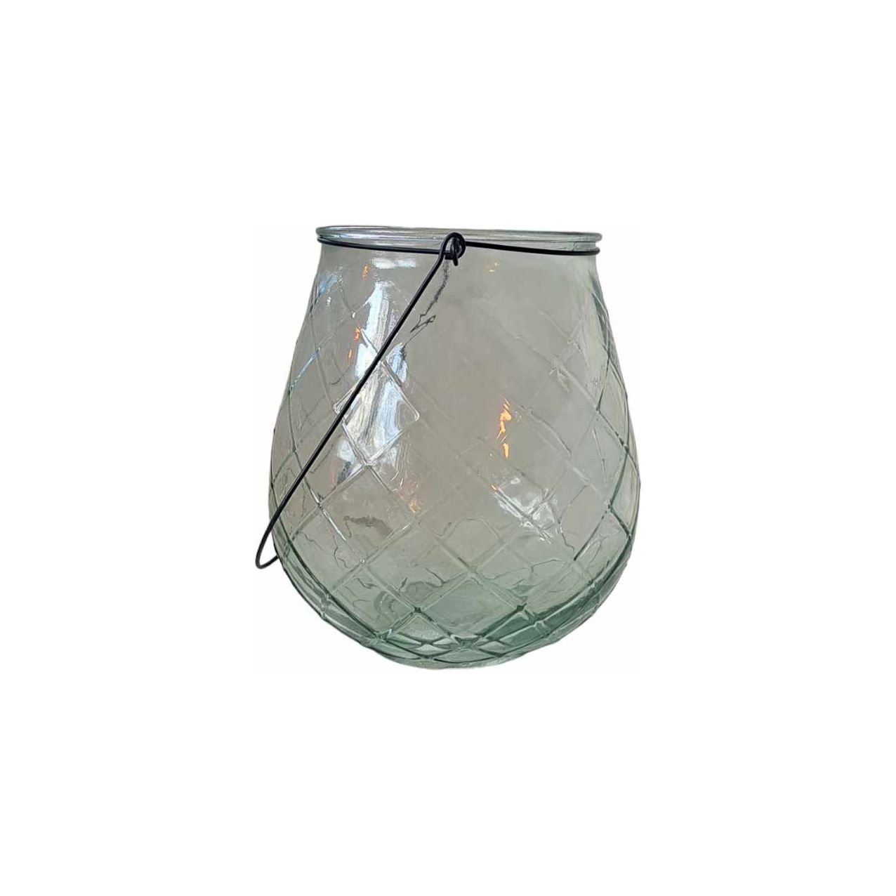 Elegant lykt i glass med metallbøyle