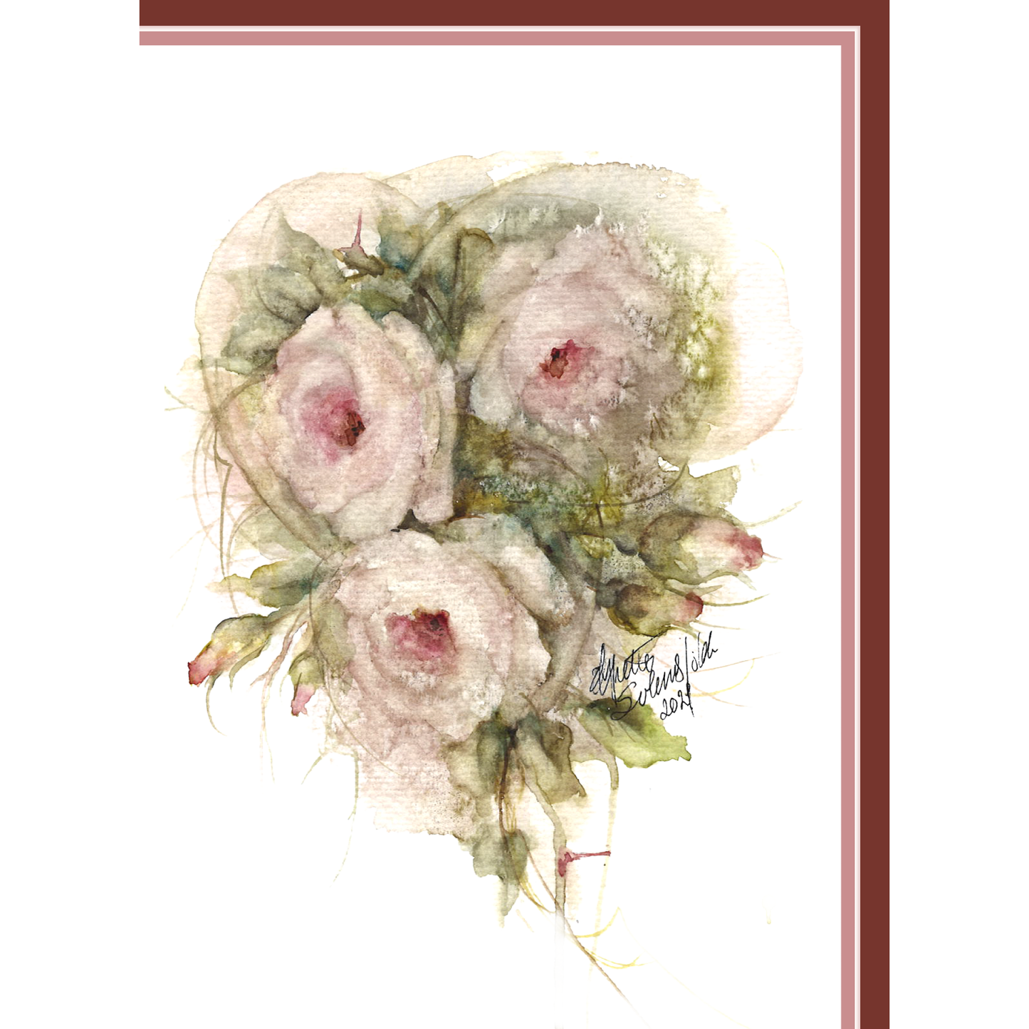 Kort med blomstermotiv, doble m/ konvolutt