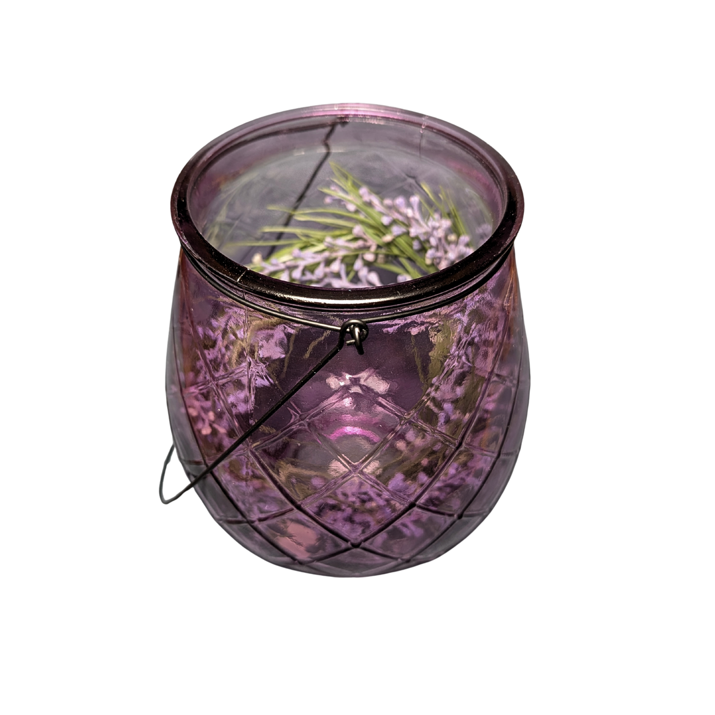 Elegant lykt i glass med metallbøyle