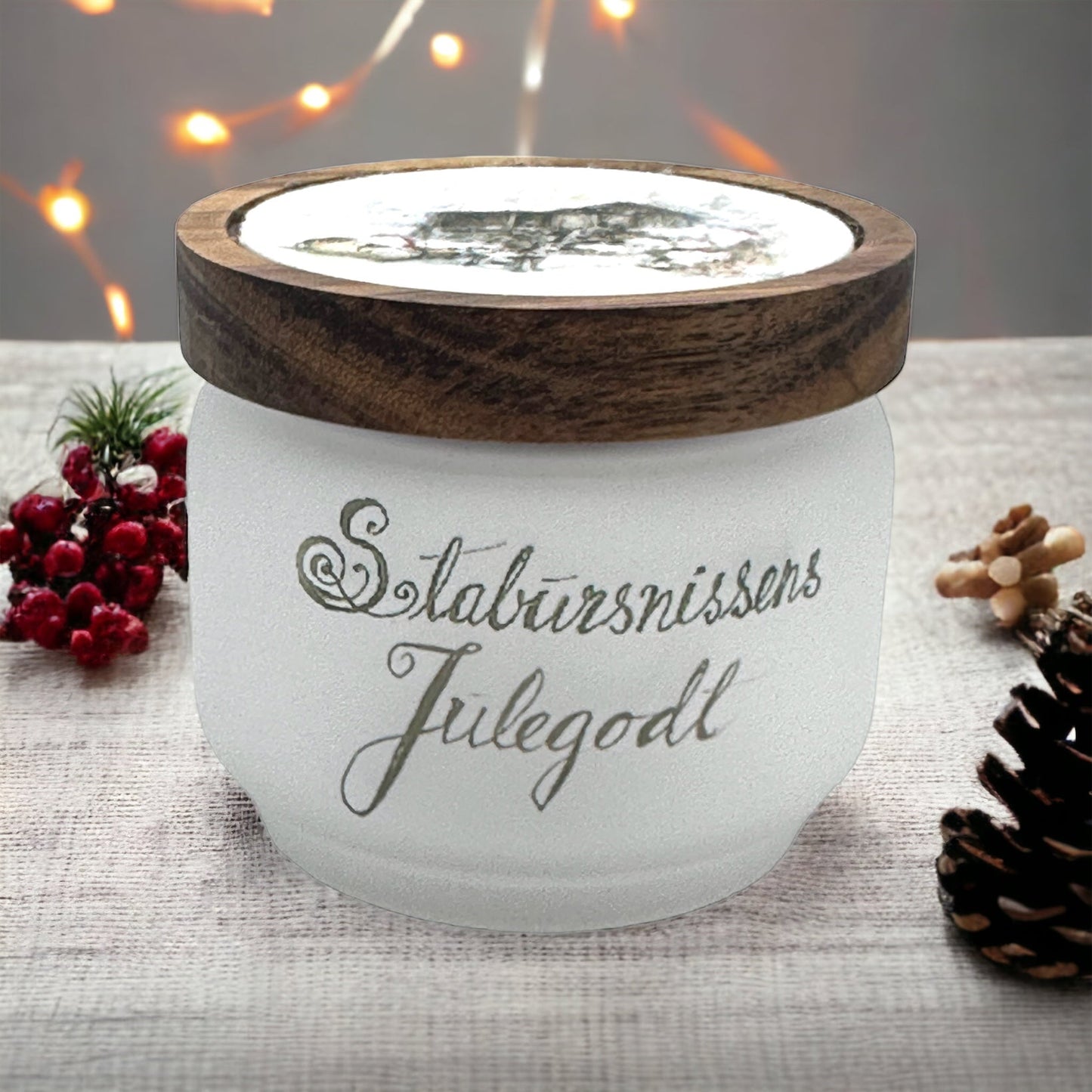 Stabbursnissens julegodt, -glasskrukke m/ trelokk