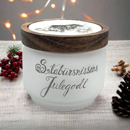 Stabbursnissens julegodt, -glasskrukke m/ trelokk